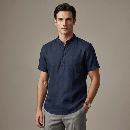 Men's Short Sleeve Linen Blend Henley Shirt