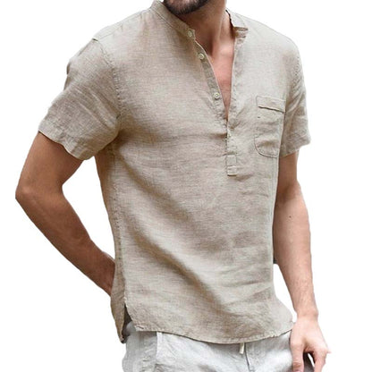 Men's Short Sleeve Linen Blend Henley Shirt
