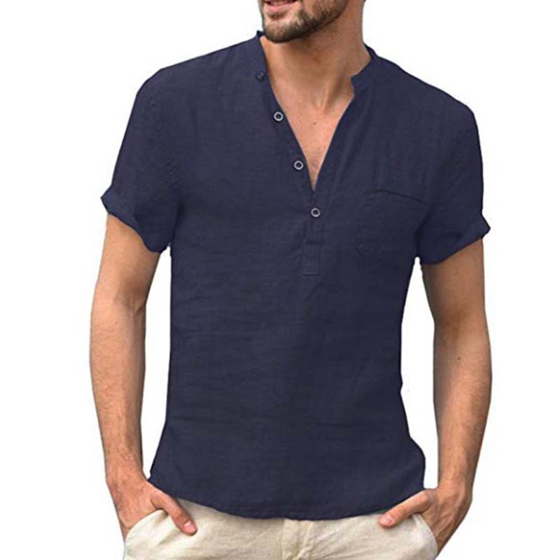 Men's Short Sleeve Linen Blend Henley Shirt