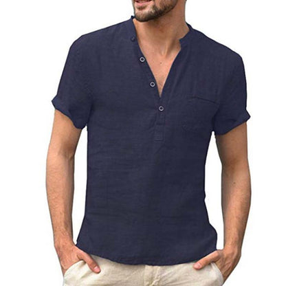 Men's Short Sleeve Linen Blend Henley Shirt