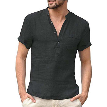 Men's Short Sleeve Linen Blend Henley Shirt
