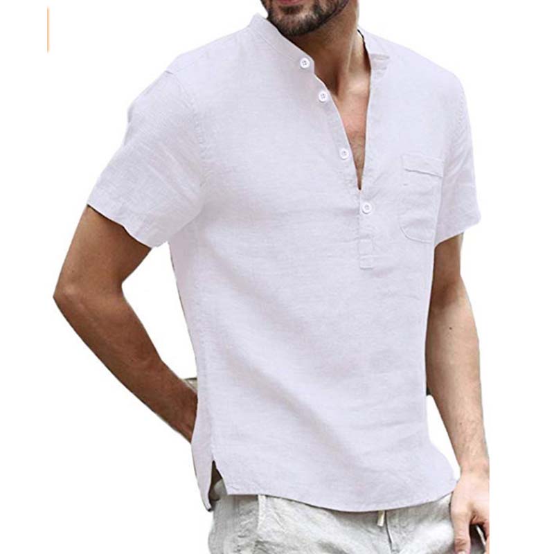 Men's Short Sleeve Linen Blend Henley Shirt