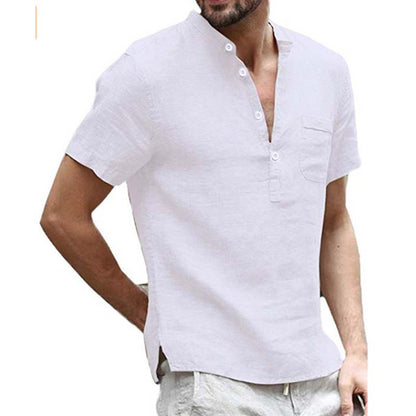 Men's Short Sleeve Linen Blend Henley Shirt