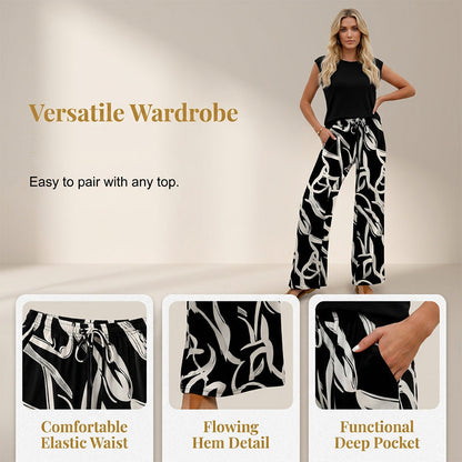 Women's Bohemian Print Drawstring Wide-Leg Pants