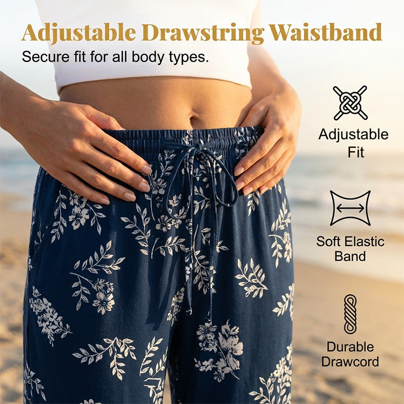 Women's Bohemian Print Drawstring Wide-Leg Pants