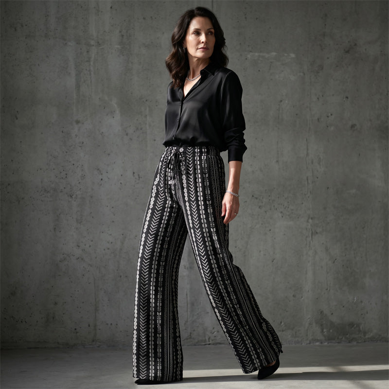 Women's Bohemian Print Drawstring Wide-Leg Pants