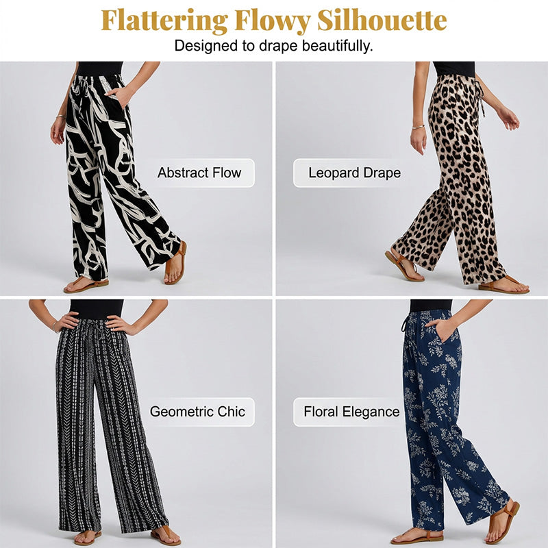 Women's Bohemian Print Drawstring Wide-Leg Pants