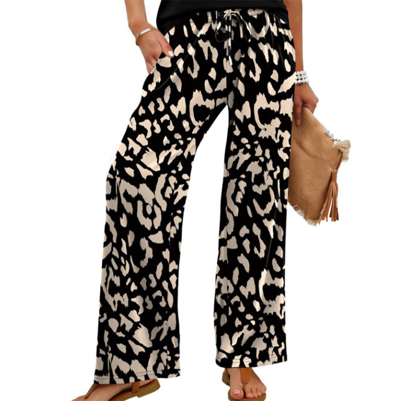 Women's Bohemian Print Drawstring Wide-Leg Pants