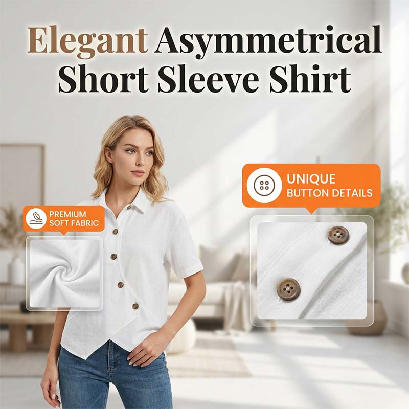 Women's Asymmetrical Button-Up Short Sleeve Shirt