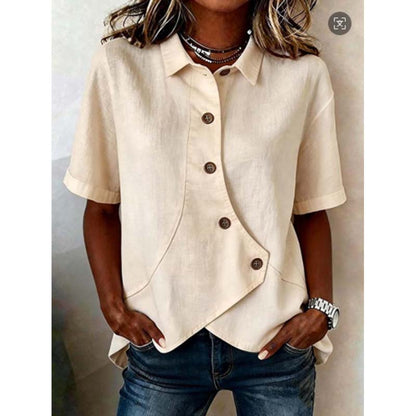 Women's Asymmetrical Button-Up Short Sleeve Shirt