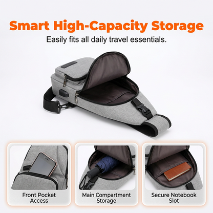 🎒 49% DE DESCONTO AGORA!⛰️ Mochila tipo sling para esportes ao ar livre – Multifuncional, resistente e com porta USB – Indispensável para quem se desloca pela cidade 🚴‍♂️