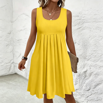 שמלת גופייה קז'ואל לנשים ללא שרוולים עם קפלים
