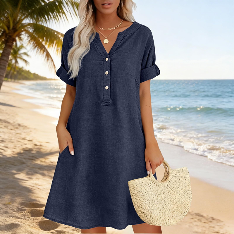 👗 שמלת טוניקה לנשים | צווארון V, כיסים ובד נושם ✨ | 9 צבעים | S-2XL 🌟
