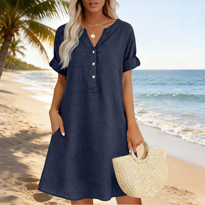 👗 שמלת טוניקה לנשים | צווארון V, כיסים ובד נושם ✨ | 9 צבעים | S-2XL 🌟