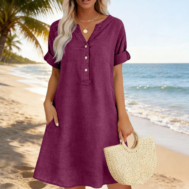 👗 שמלת טוניקה לנשים | צווארון V, כיסים ובד נושם ✨ | 9 צבעים | S-2XL 🌟