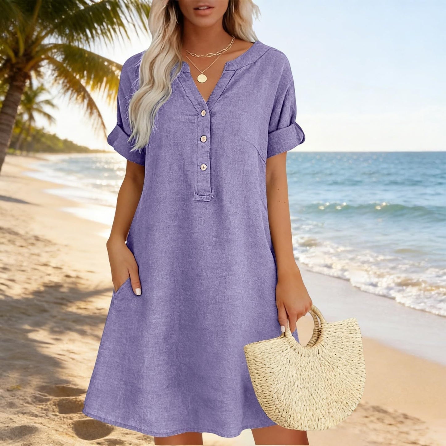 👗 שמלת טוניקה לנשים | צווארון V, כיסים ובד נושם ✨ | 9 צבעים | S-2XL 🌟