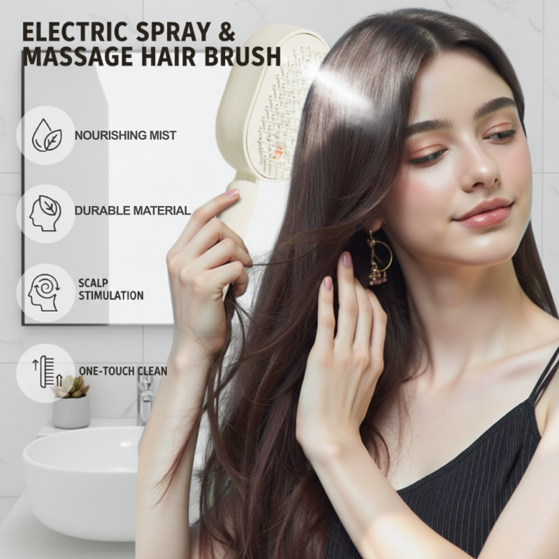 ✨💆‍♀️ Escova elétrica com spray e massagem – desembaraça e nutre o cabelo