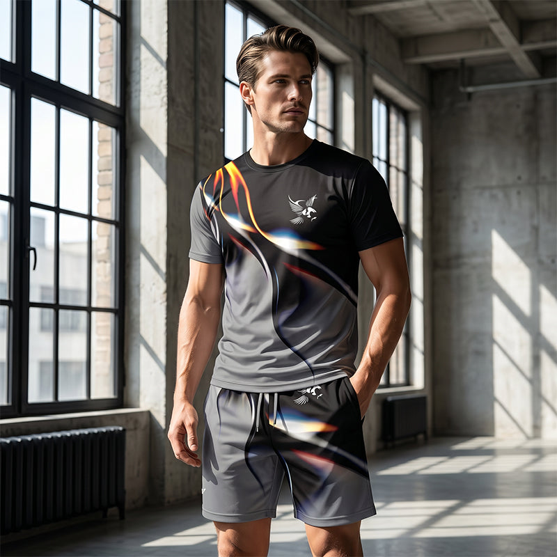 Men's Abstract Print T-Shirt and Shorts Set