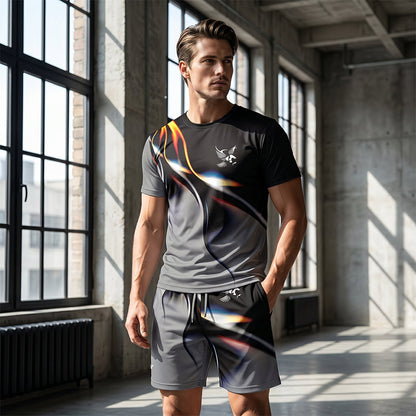 Men's Abstract Print T-Shirt and Shorts Set