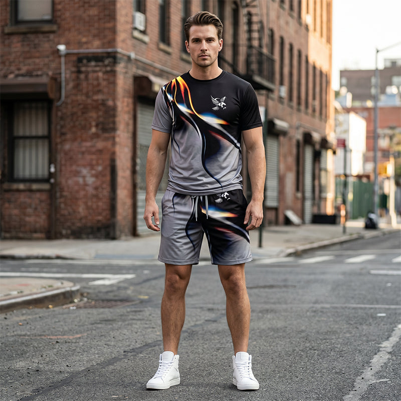 Men's Abstract Print T-Shirt and Shorts Set
