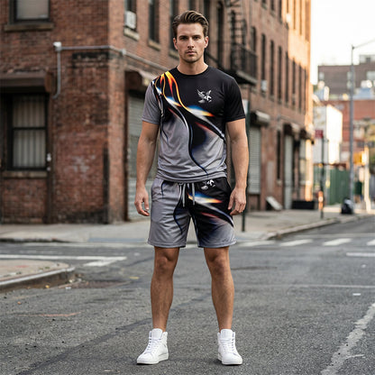 Men's Abstract Print T-Shirt and Shorts Set
