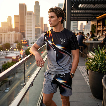 Men's Abstract Print T-Shirt and Shorts Set