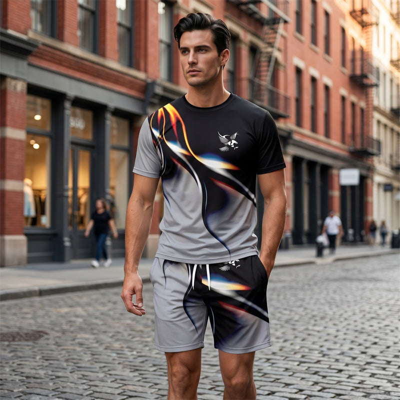 Men's Abstract Print T-Shirt and Shorts Set
