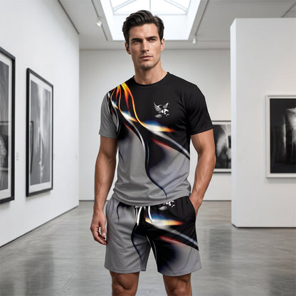 Men's Abstract Print T-Shirt and Shorts Set