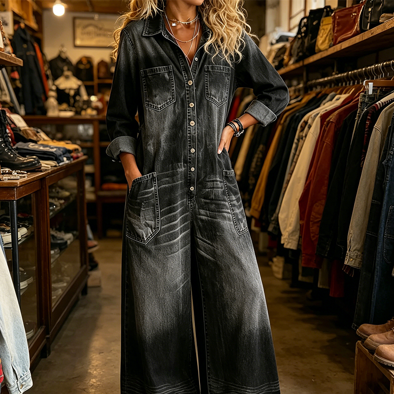 💥New Arrivals & Special Offers-Women's Casual Long Sleeve Denim Jumpsuit