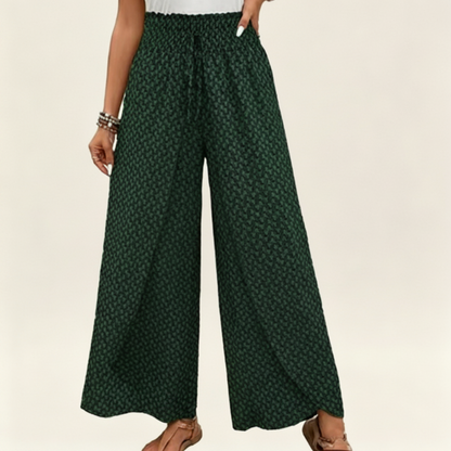 Women's Smocked Waist Wide-Leg Pants with Slit