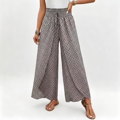 Women's Smocked Waist Wide-Leg Pants with Slit