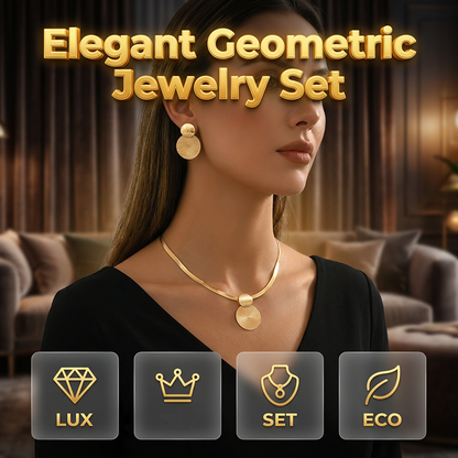 ✨💛 Conjunto de joias geométricas banhado a ouro – colar e brincos elegantes