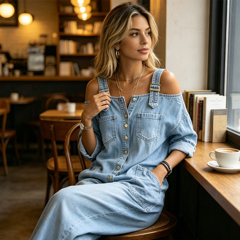 📢📢50% off new arrivals-Loose Fit Wide-Leg Overall Jumpsuit with Pockets