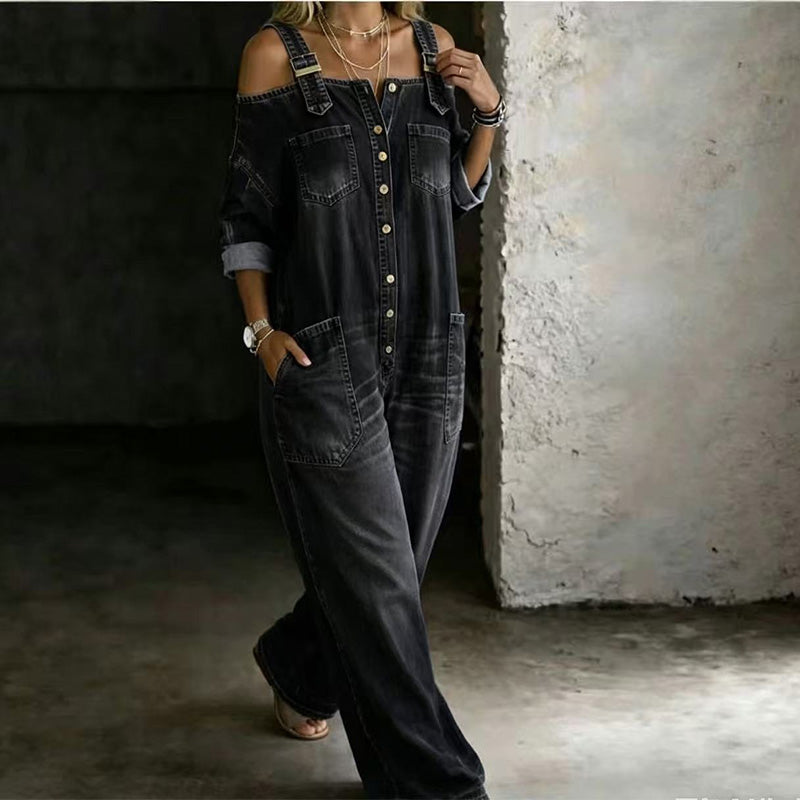 📢📢50% off new arrivals-Loose Fit Wide-Leg Overall Jumpsuit with Pockets