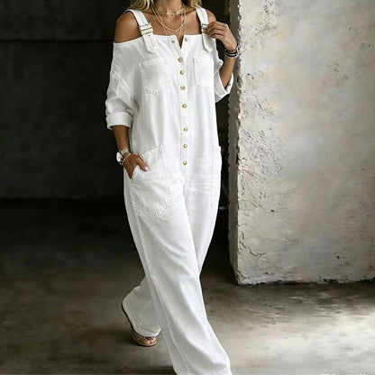 📢📢50% off new arrivals-Loose Fit Wide-Leg Overall Jumpsuit with Pockets