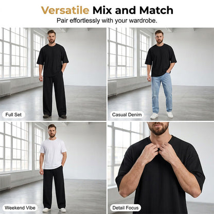 ⏳🔥LIMITED-TIME 50% OFF! 👕 Men’s Modern Casual Pleated Tracksuit – Stylish, Comfortable & Trendy ✨