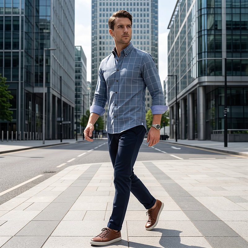 🔥Limited-time offer-Men's Modern Fit Windowpane Shirt