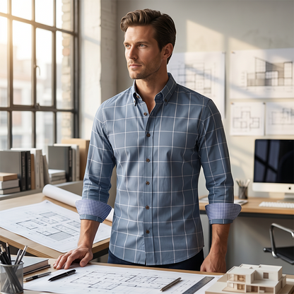 🔥Limited-time offer-Men's Modern Fit Windowpane Shirt
