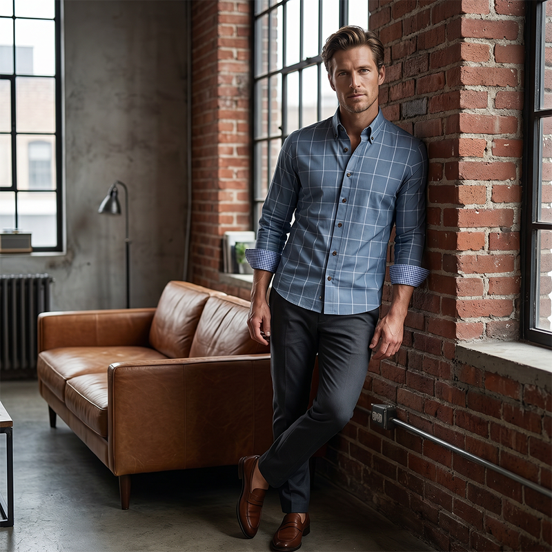🔥Limited-time offer-Men's Modern Fit Windowpane Shirt
