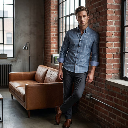 🔥Limited-time offer-Men's Modern Fit Windowpane Shirt