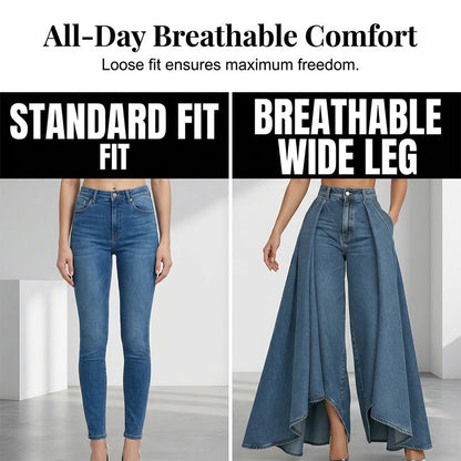 👖✨ Calça jeans de cintura alta e perna larga que alonga a silhueta e valoriza seu estilo com elegância