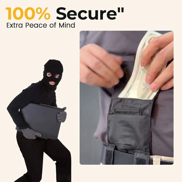 💳 50% DE DESCONTO AGORA! 🛡️ Carteira de cinto fina – Sem volume e discreta – Perfeita para viagens e uso diário ✈️