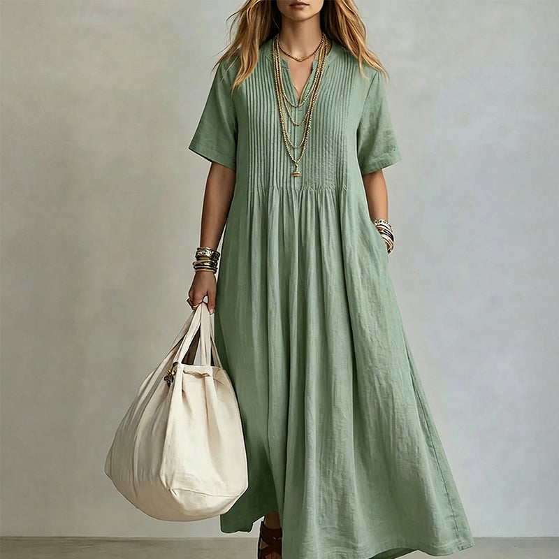👗✨ Vestido maxi feminino com decote em V que valoriza a silhueta com elegância e conforto
