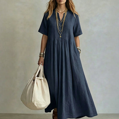 👗✨ Vestido maxi feminino com decote em V que valoriza a silhueta com elegância e conforto