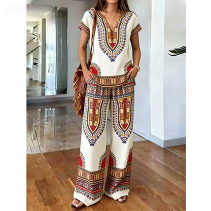 👗 50% DE DESCONTO POR TEMPO LIMITADO! ✨ Conjunto de blusa e calça estampadas para mulheres – Estampas boho, corte folgado, pronto para as férias 🌴