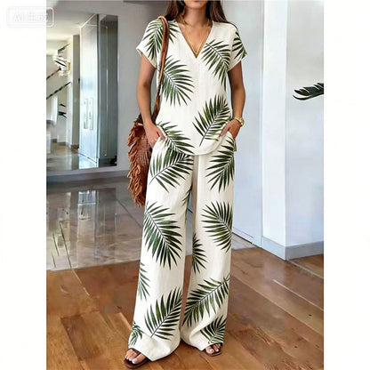 👗 50% DE DESCONTO POR TEMPO LIMITADO! ✨ Conjunto de blusa e calça estampadas para mulheres – Estampas boho, corte folgado, pronto para as férias 🌴