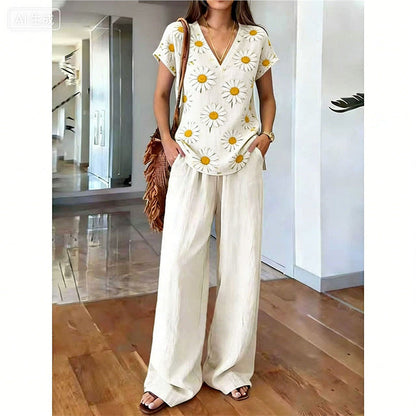 👗 50% DE DESCONTO POR TEMPO LIMITADO! ✨ Conjunto de blusa e calça estampadas para mulheres – Estampas boho, corte folgado, pronto para as férias 🌴