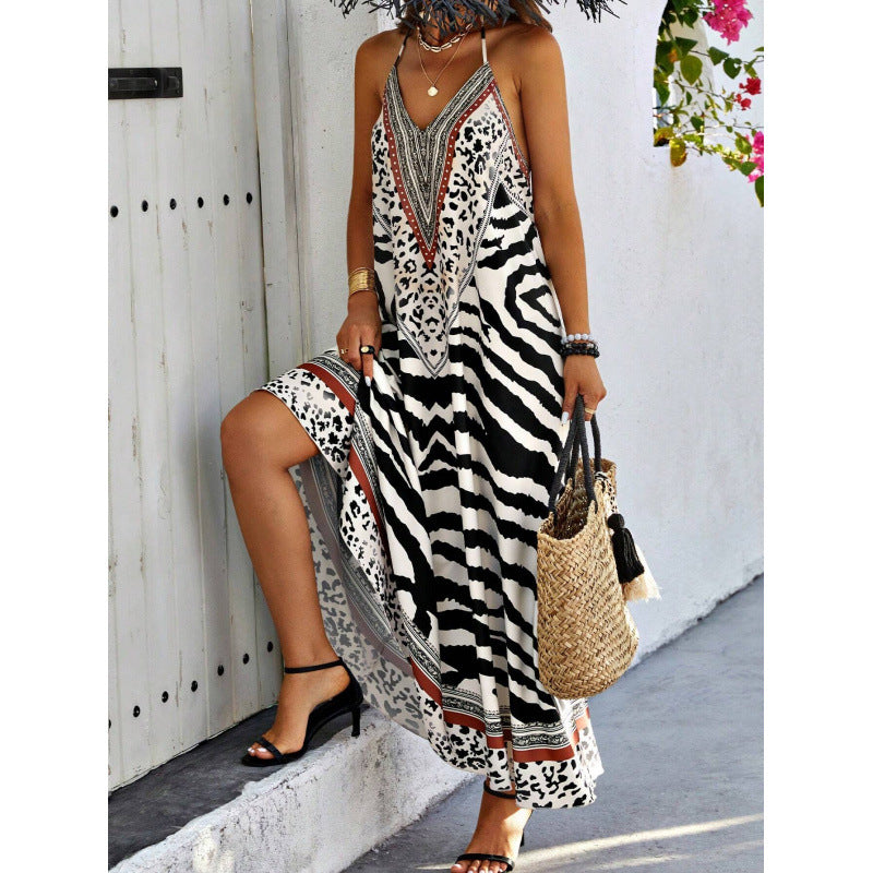 ✨🐆 Vestido boêmio longo com estampa selvagem zebra e leopardo elegante e impactante