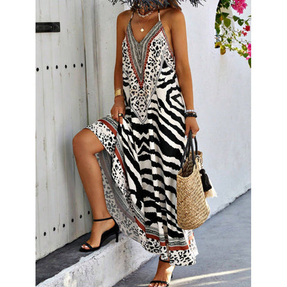 ✨🐆 Vestido boêmio longo com estampa selvagem zebra e leopardo elegante e impactante