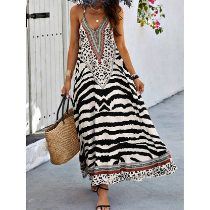 ✨🐆 Vestido boêmio longo com estampa selvagem zebra e leopardo elegante e impactante